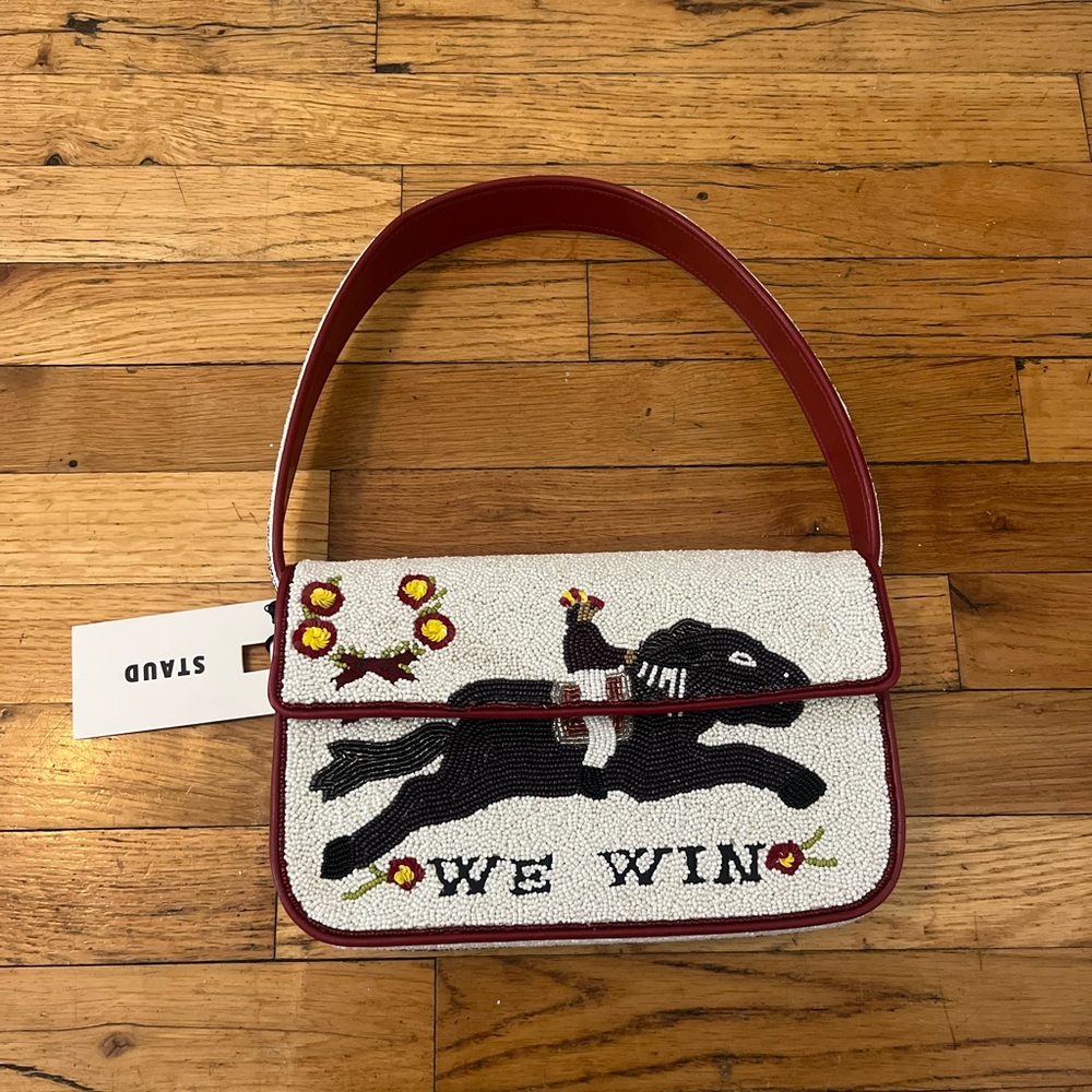 STAUD Tommy Beaded  'We Win' Shoulder Bag